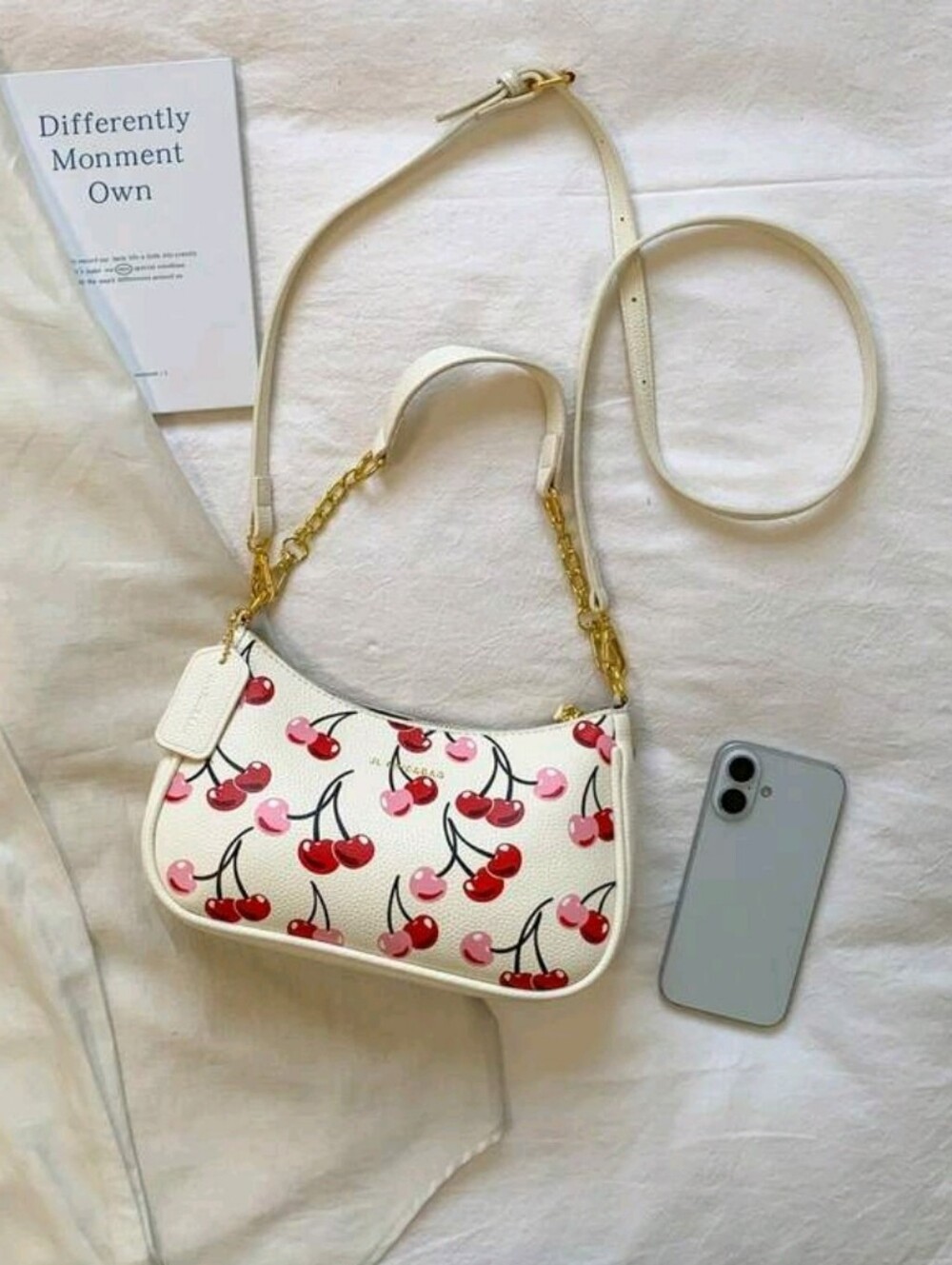 BRAND NEW ** White W/ Pink & Red Cherry Print Shoulder Bag - Picture 3 of 5